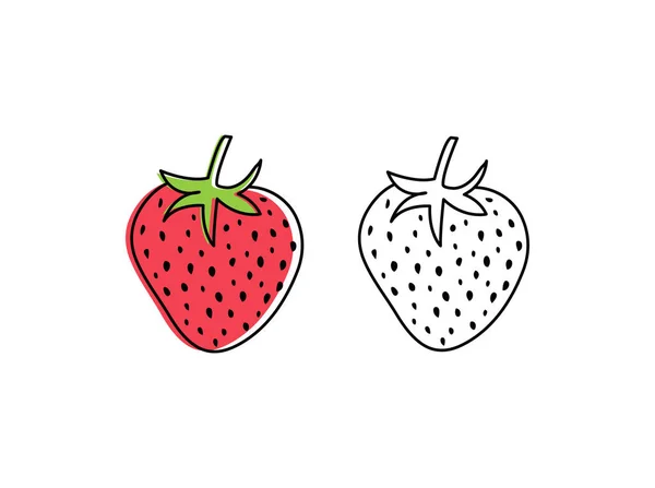 Erdbeere Illustration Vektor Auf Weißem Hintergrund Eingestellt Umriss Und Bunte — Stockvektor