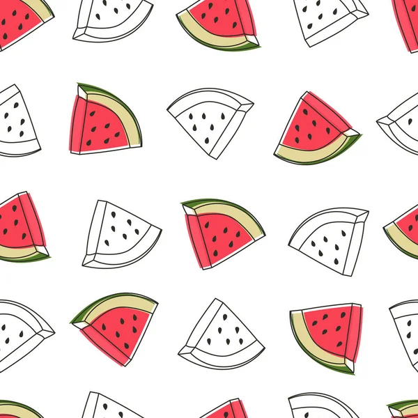 Wassermelone Scheiben Muster Design Muster Mit Sommerfrüchten Wassermelone Hintergrund Nahtloses — Stockvektor