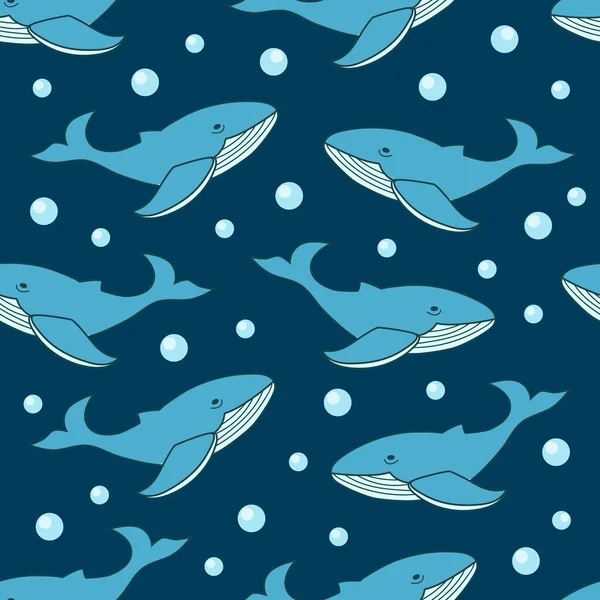 Modèle Baleine Bleue Modèle Sans Couture Avec Des Baleines Océan — Image vectorielle