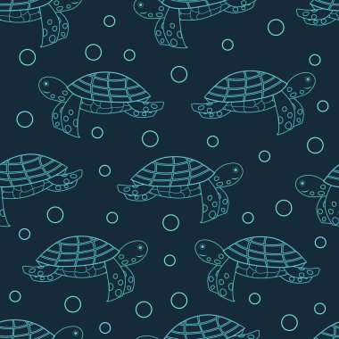 Karalama deniz kaplumbağası desenli tasarım. Deniz kaplumbağasıyla çocuksu bir ilişki. Doodle kaplumbağa arkaplanı