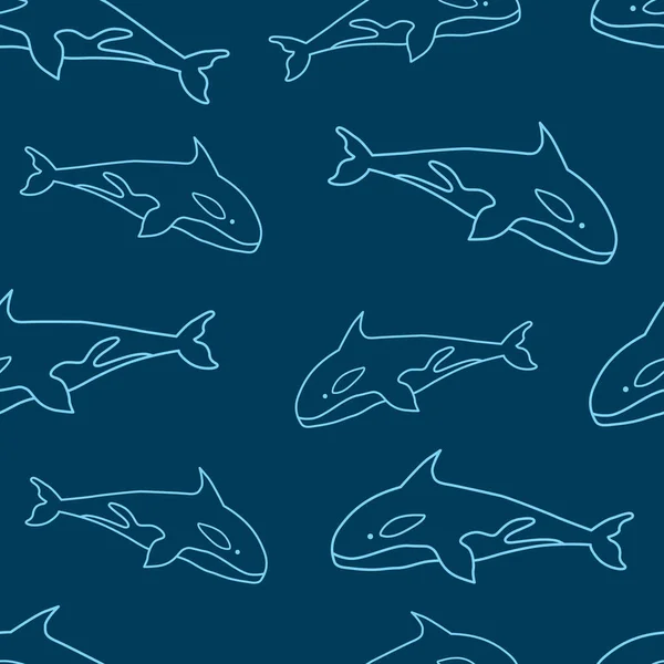 涂鸦杀人鲸图案的设计 带涂鸦虎鲸的海洋动物模式 — 图库矢量图片
