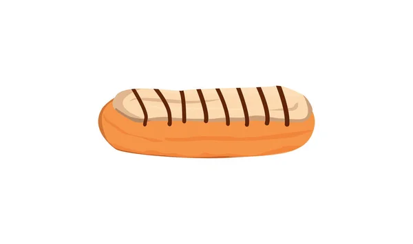 Geïsoleerde Eclair Vector Illustratie Lekker Dessert Brood Gebakken Voedsel Bakkerij — Stockvector