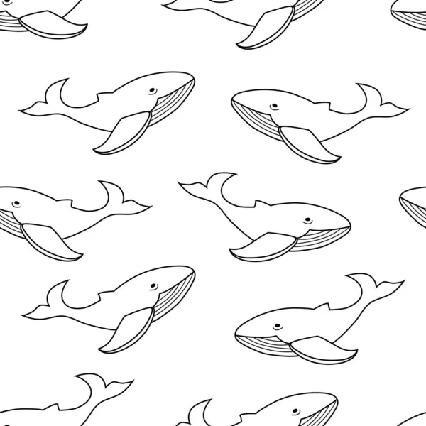 Doodle blue whale pattern design. Seamless pattern with doodle whales. Ocean animals background.