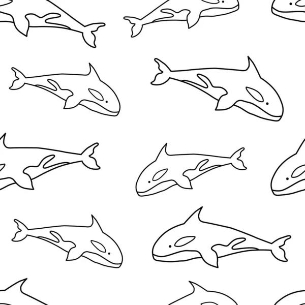 Návrhy Velrybích Modelů Vzorec Mořských Živočichů Velrybou Zabijáckou Bezešvé Ručně — Stockový vektor