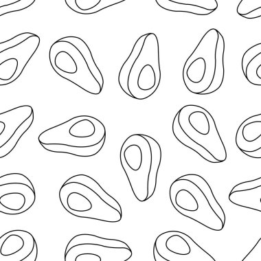 Beyaz arka planda Doodle avokado desenli tasarım. Avokado deseni elle çizilmiş. Doodle avokado arkaplanı