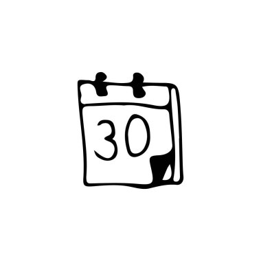 30 tarihli el çizimi takvim simgesi. 30. tarihli vektör takvim simgesini karala