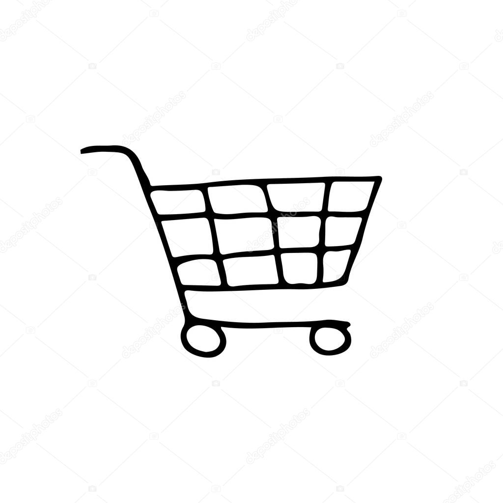 Hand drawn shopping cart illustration. Doodle shopping cart illustration