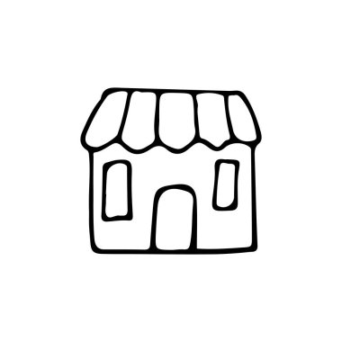 Karalama dükkanı vektör illüstrasyonu. Beyaz arkaplanda elle çizilmiş vektör illüstrasyonu