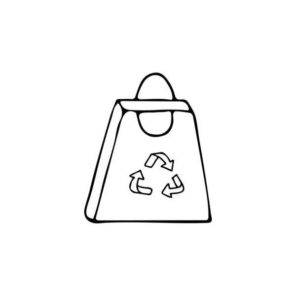 Doodle Eco Bag Ilustración Con Icono Reciclaje Vector Sobre Fondo — Vector de stock