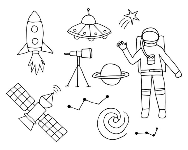 Raccolta Icone Spaziali Doodle Vettore Collezione Icone Cosmiche Set Icone — Vettoriale Stock