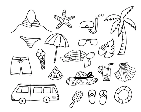 Doodle Summer Icon Collection 아이콘 Doodle 아이콘 손으로 아이콘 — 스톡 벡터