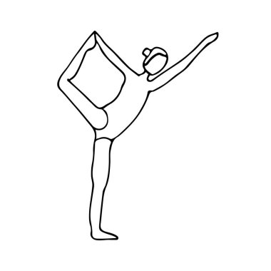 Doodle yoga pozisyonu vektörde. Elle çizilmiş yoga pozu. Çizgi vektör çizimi yapan kadın