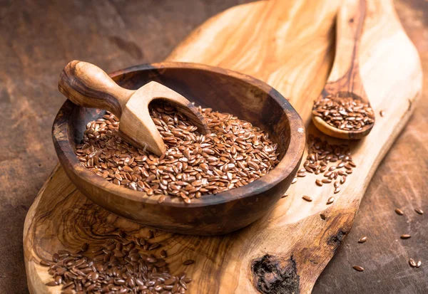 flax seeds or line  in bowl  on wooden background