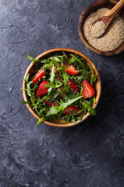 Healthy dish. Salad  quinoa with strawberry,  honey and chia see