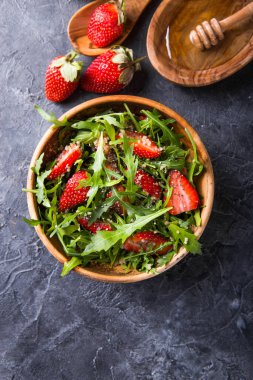 Healthy dish. Salad  quinoa with strawberry,  honey and chia see