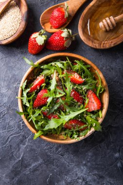Healthy dish. Salad  quinoa with strawberry,  honey and chia see