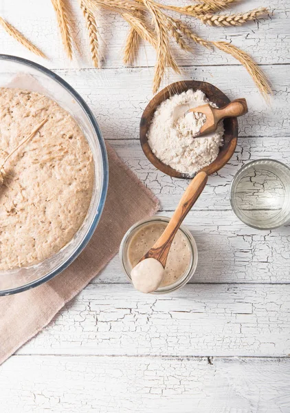 The leaven for bread is active. Startersourdough ( fermented mixture of water and flour to use as leaven for bread baking). The concept of a healthy diet