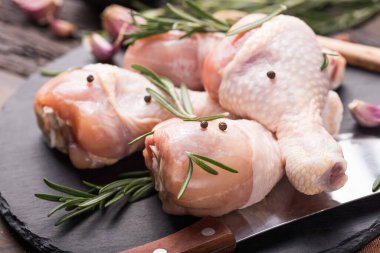 Tavuk eti - pişmemiş but ya da hamur işlerinde kullanılan malzemelerle birlikte bacaklar. Üst görünüm