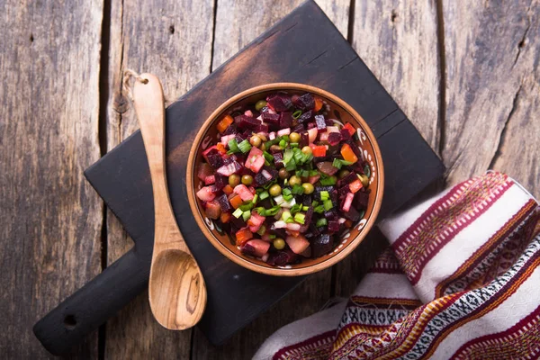 Sortiment Gemüsesalat Der Russischen Küche Vinaigrette Rübensalat Ansicht Von Oben — Stockfoto