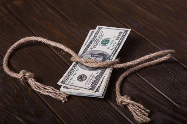 American Dollar Tied Rope Knot Dark Background Copy Space Business Stock Picture