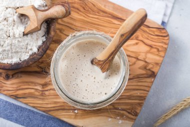 Ekmek yaprakları aktiftir. Başlangıç mayası (ekmek pişirmek için mayalanacak su ve un karışımı). Sağlıklı beslenme kavramı