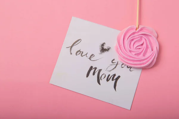 Love You Mom Handwritten Inscription Hand Drawn Lettering Calligraphy Card — Stock Photo, Image