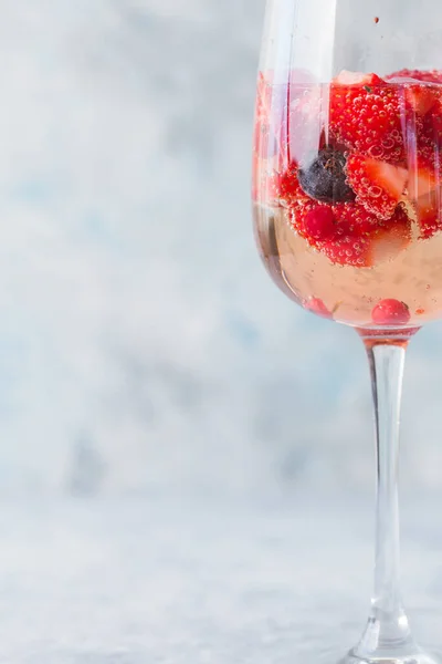 Glass Ice Summer Homemade Cold Red Sangria Cocktail Strawberry Glass — Stock Photo, Image