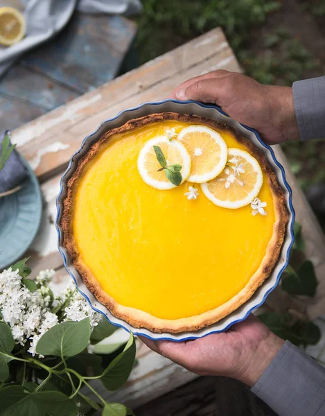 Crostata Con Cagliata Limone Torta Limone Cucina Americana Dessert — Foto Stock