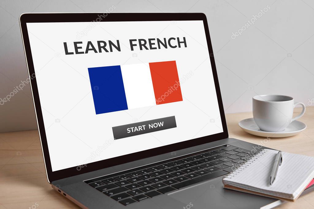 Learn French concept on modern laptop computer screen