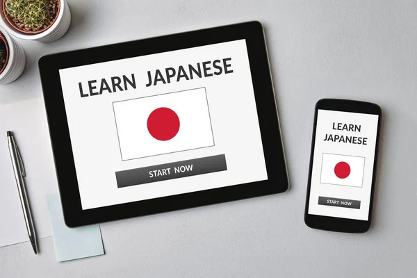 Learn Japanese concept on tablet and smartphone screen