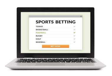 Dizüstü bilgisayar ekranı üzerinde beyaz izole kavramı bahis spor