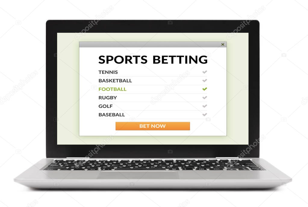 Sports betting concept on laptop computer screen isolated on white