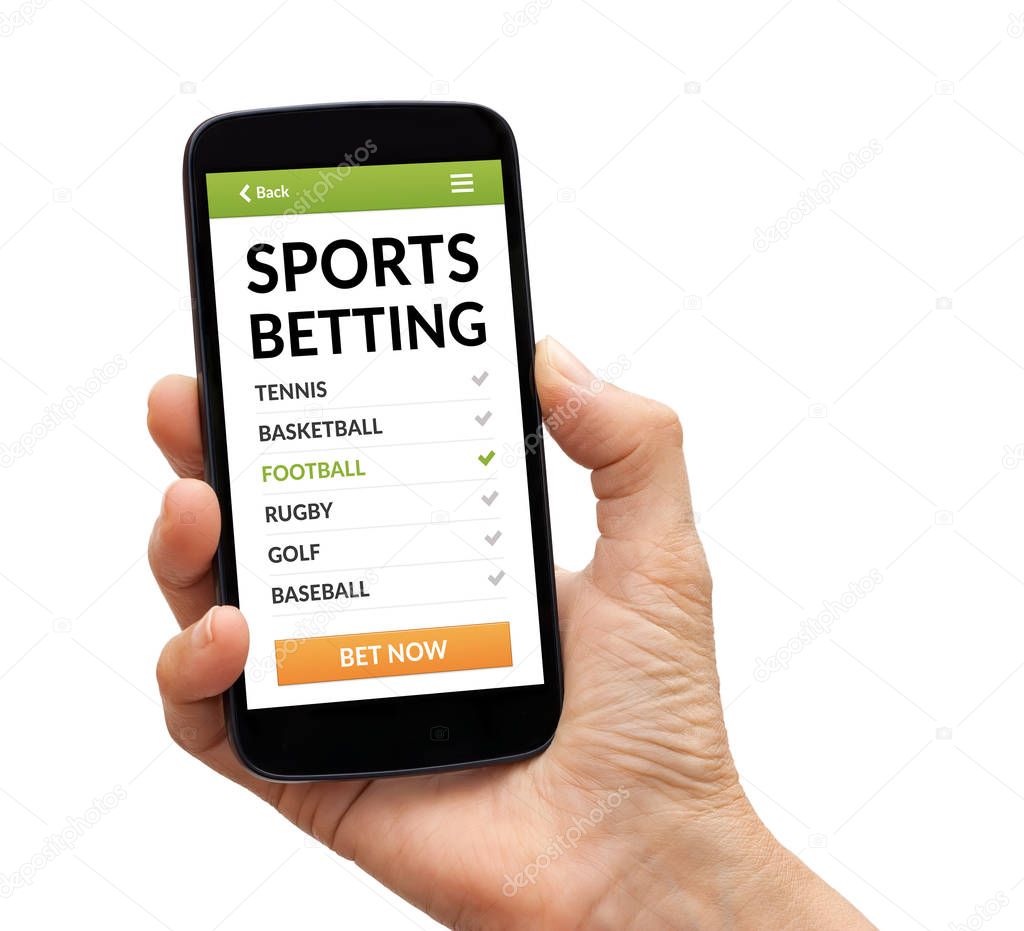 Hand holding smart phone with sports betting concept on screen
