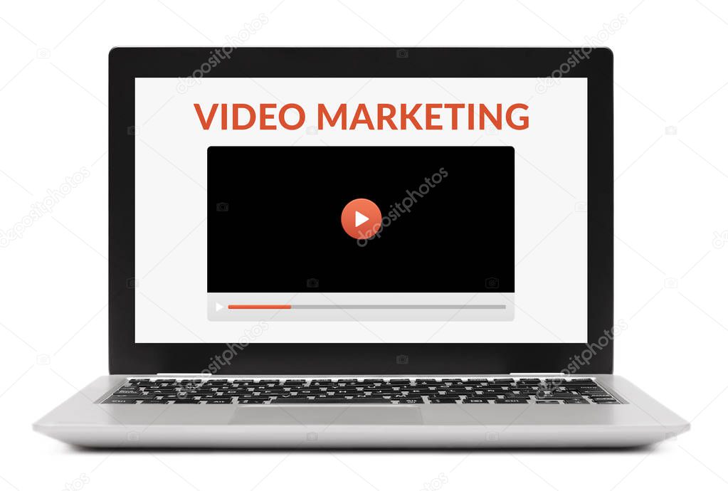 Video marketing concept on laptop computer screen