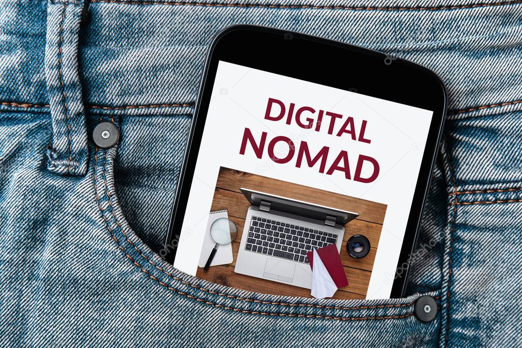 Digital nomad concept on smartphone screen