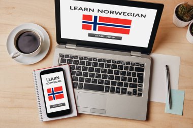 Laptop ve akıllı telefon ekranından Norveççe kavramını öğren