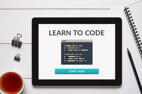 Learn to code concept on tablet screen