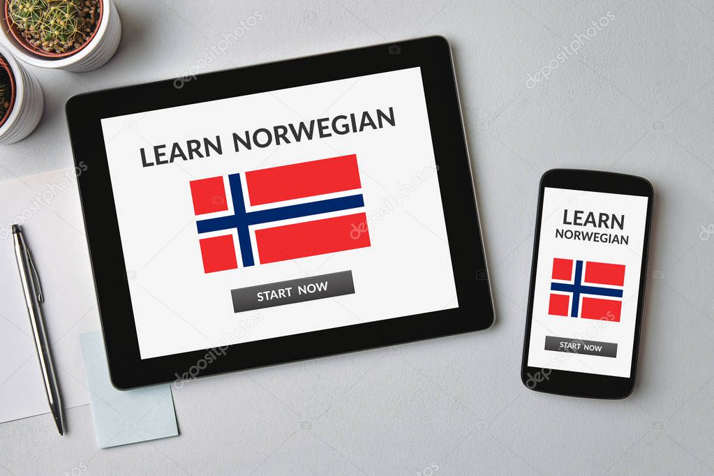 Learn Norwegian concept on tablet and smartphone screen