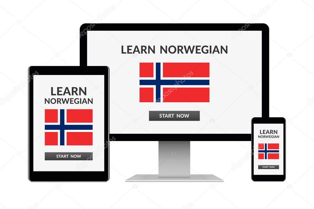 Learn Norwegian concept on electronic devices isolated on white 