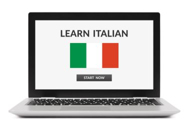 Laptop bilgisayar ekranında İtalyanca kavramı öğren