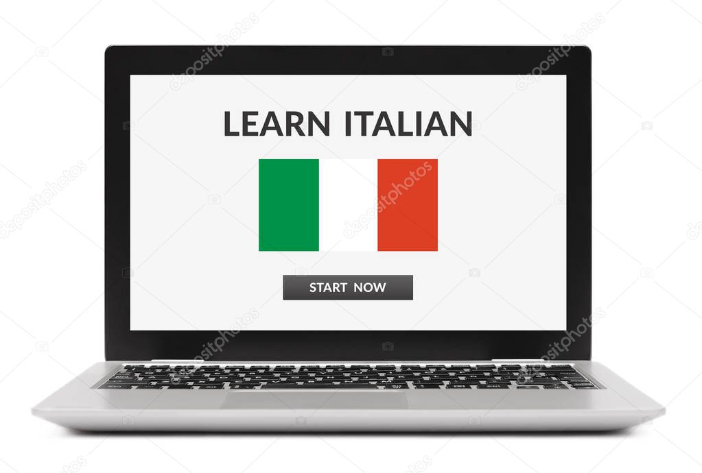 Learn Italian concept on laptop computer screen