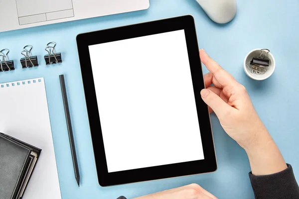 Mockup Bild Von Händen Die Einen Digitalen Tablet Computer Mit — Stockfoto