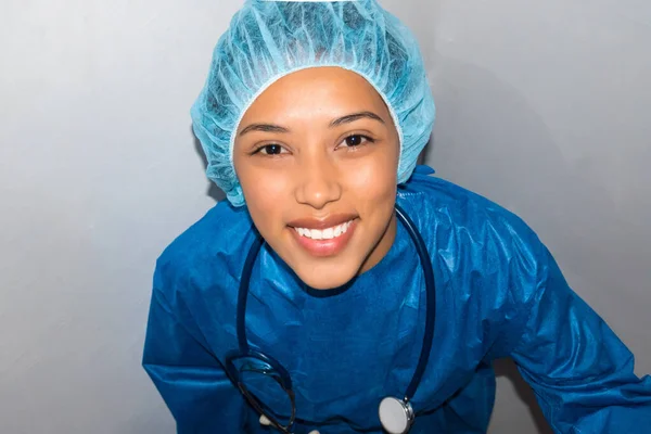 Retrato Enfermera Joven Vestida Azul — Foto de Stock