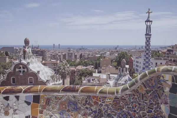 Vintage park guell view in barcelona — Stock Photo, Image