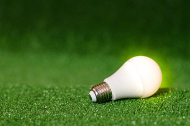 Bulp led aydınlatma ile yeşil çim zemin üzerine