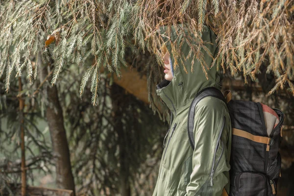 Dağ orman dinlenme yürüyen kadın uzun yürüyüşe çıkan kimse