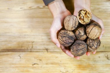 Çocuk büyük ceviz tutar