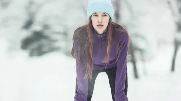 Corrida Inverno Mulher Exercício Estilo Vida Saudável — Fotografia de Stock