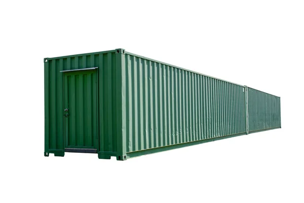 Large 40 foot length old green container on a white background w — Stock Photo, Image