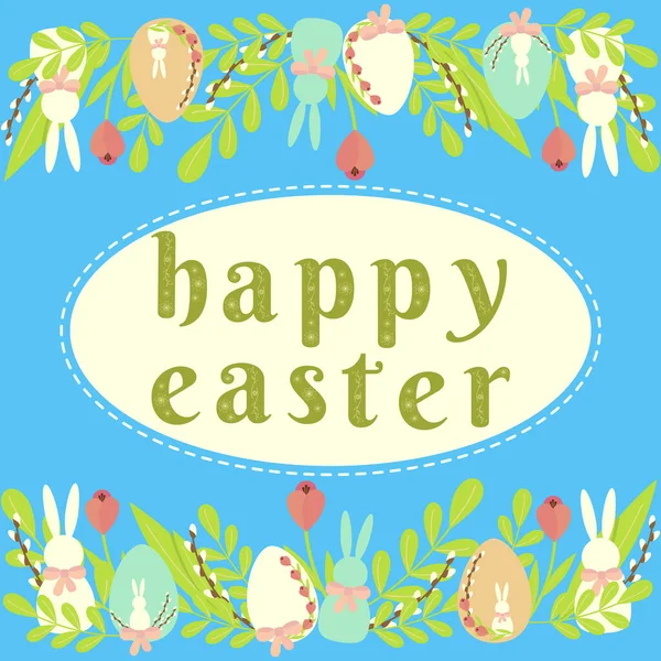 Festive carte de Pâques heureuse sur un fond bleu — Image vectorielle